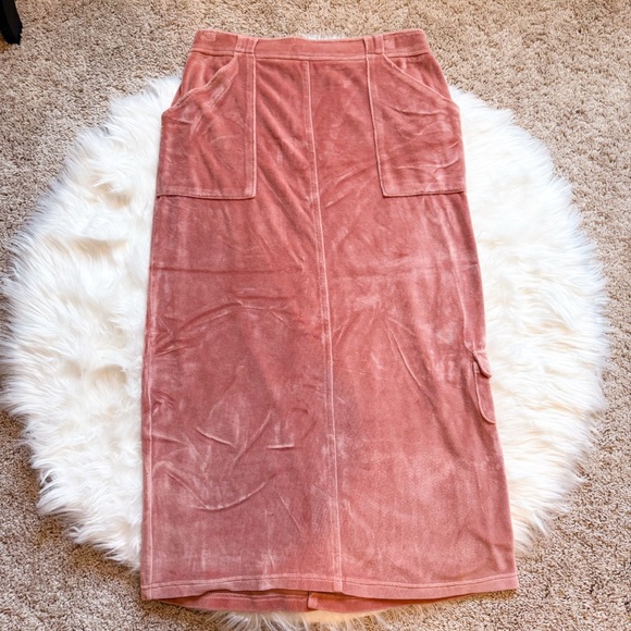 J Jill Vintage 90s Y2K Plush Soft Velvet Pull On Pink Maxi Skirt - Picture 1 of 7